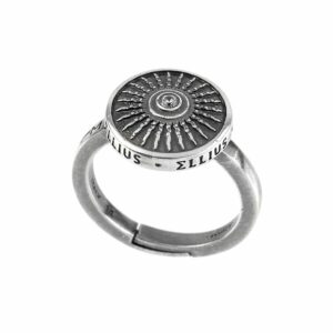 Anello Scudo Argento Invecchiato Pietra Bianca