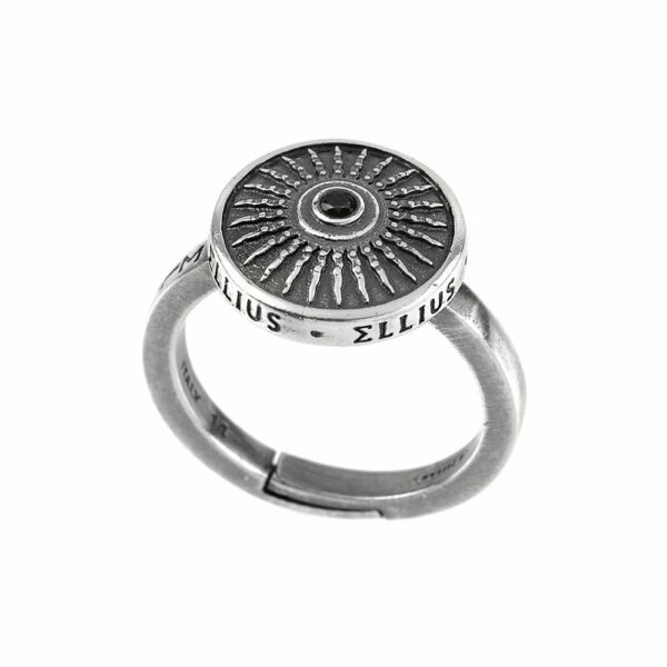 Clipeo Shield Ring in Aged Silver with Zirconia Black