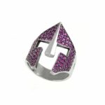 Anello Elmo Gladiatrice Pietre Ruby Argento Invecchiato