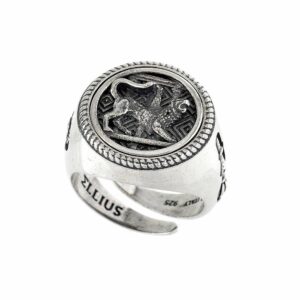 Anello Chimera Forma Rotonda Argento Invecchiato