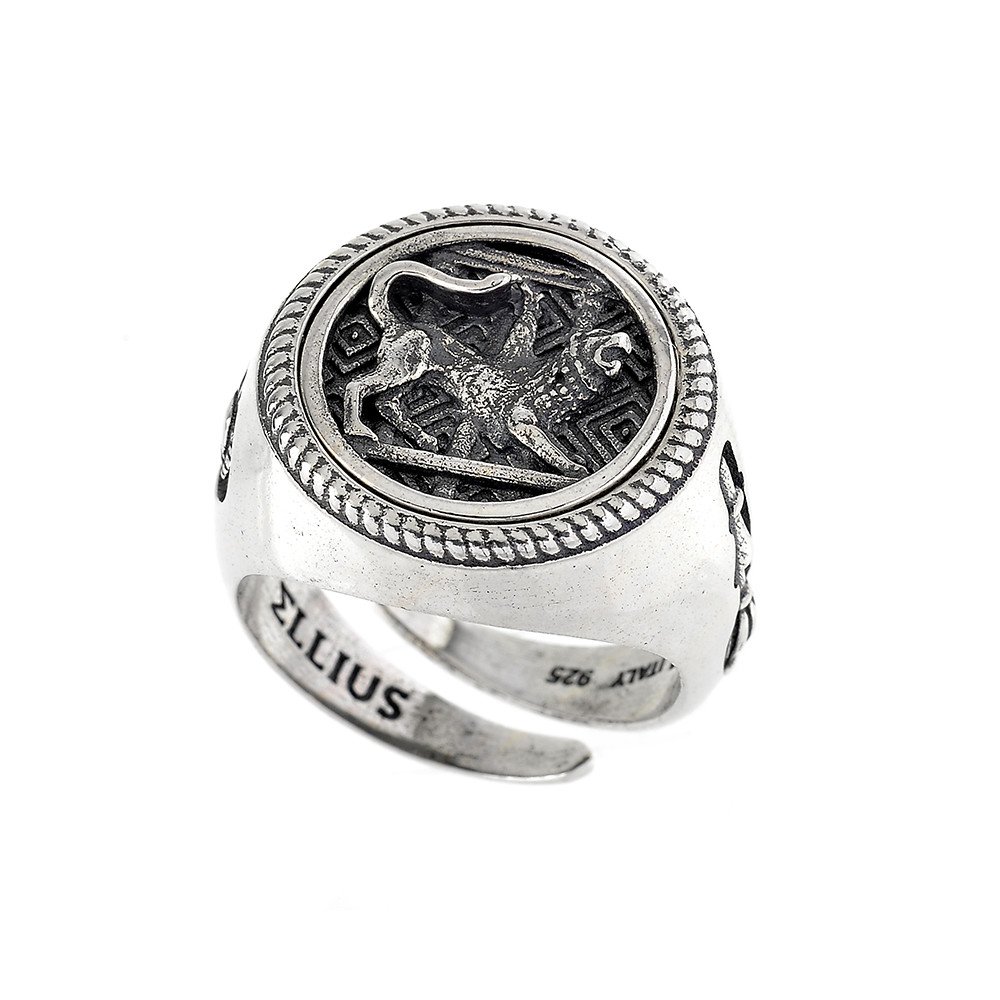 Anello Chimera Forma Rotonda Argento Invecchiato