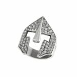 Anello Elmo Pietre Bianche Argento Invecchiato