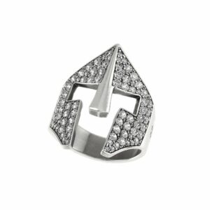 Anello Elmo Pietre Bianche Argento Invecchiato