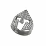 Anello Elmo Gladiatrice Pietre Bianche Rodio Nero