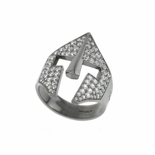 Female Gladiator Helmet Ring in Black Rhodium with Zirconia white