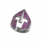 Anello Elmo Gladiatrice Pietre Ruby Rodio Nero