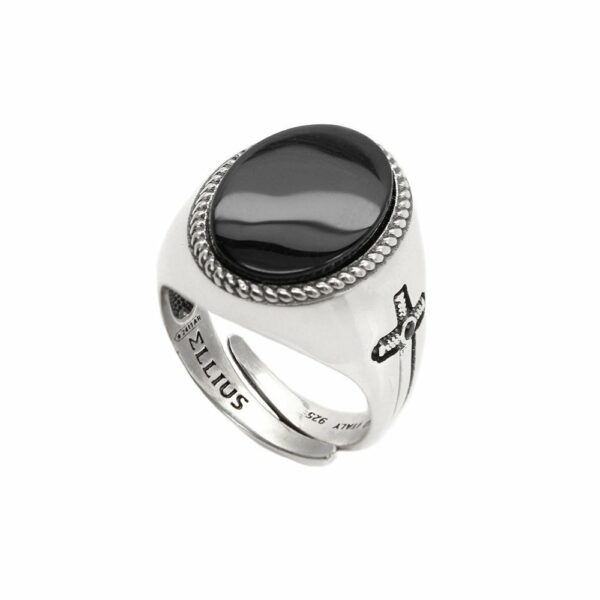 Anello Gemma Ovale Argento Invecchiato