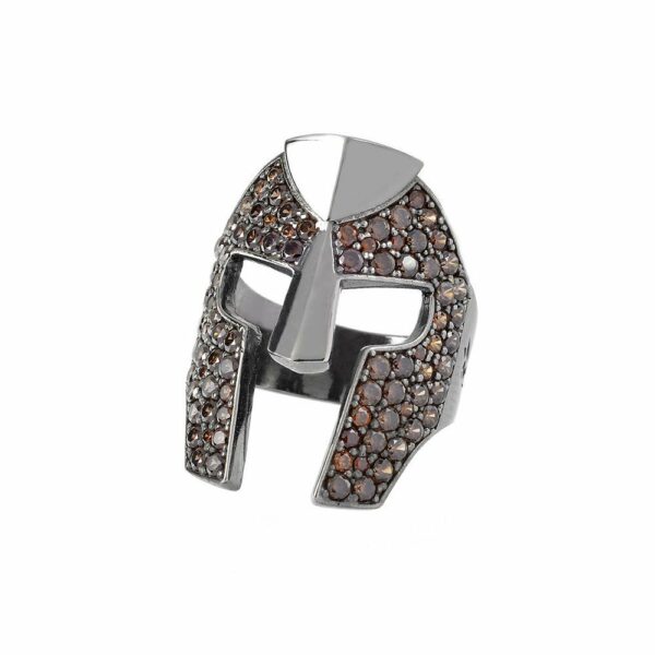 Anello Elmo Gladiatore Pietre Marroni