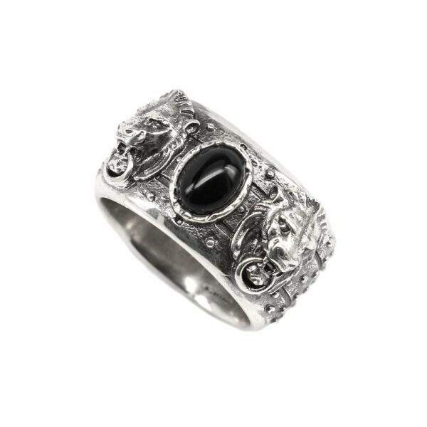 Anello Porta Romana Due Leoni Argento Uomo