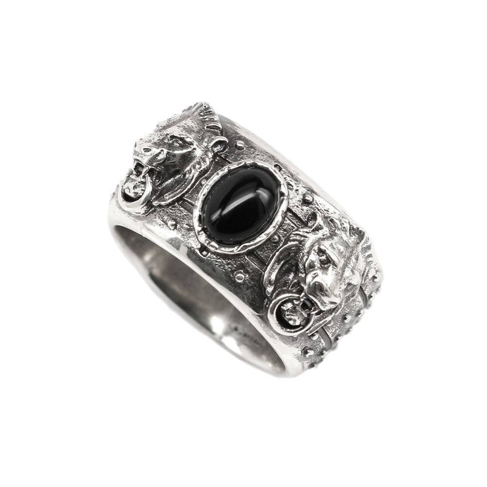 Anello Porta Romana Due Leoni Argento Uomo