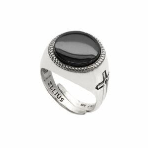 Anello Gemma Tondo Argento Invecchiato