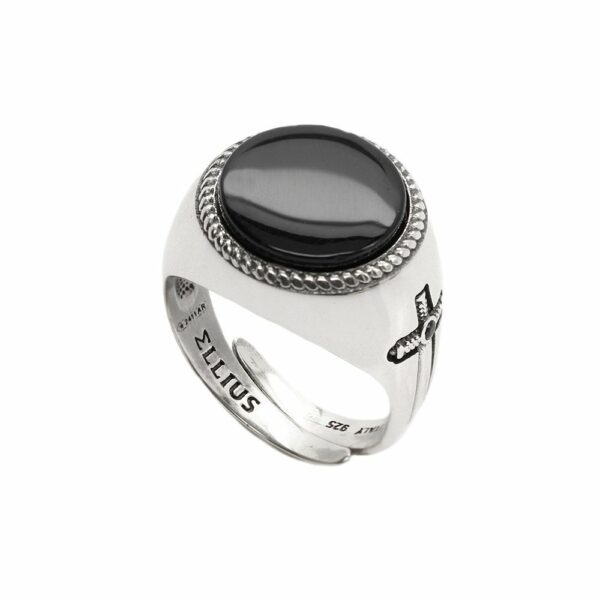 Anello Gemma Tondo Argento Invecchiato