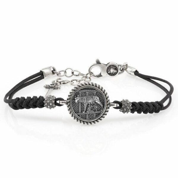 Bracciale Argento Cordino Nero Lupa Capitolina