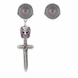 Orecchini Asimmetrici Pietre Ruby Argento Invecchiato