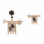 Clarions of Musicians Asymmetrical Earrings Stones Black