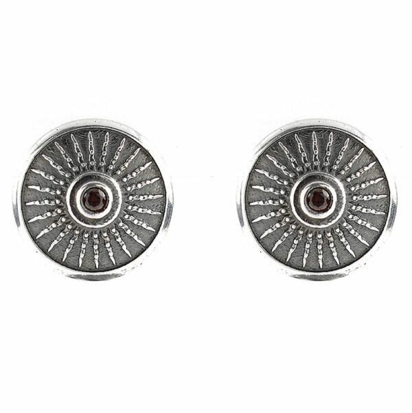 Shield Earrings Aged Silver Brown Stones