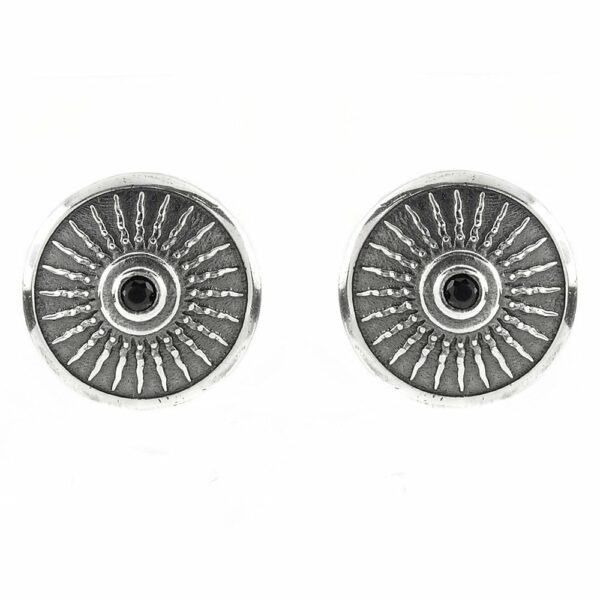 Shield Earrings Aged Silver Black Stones