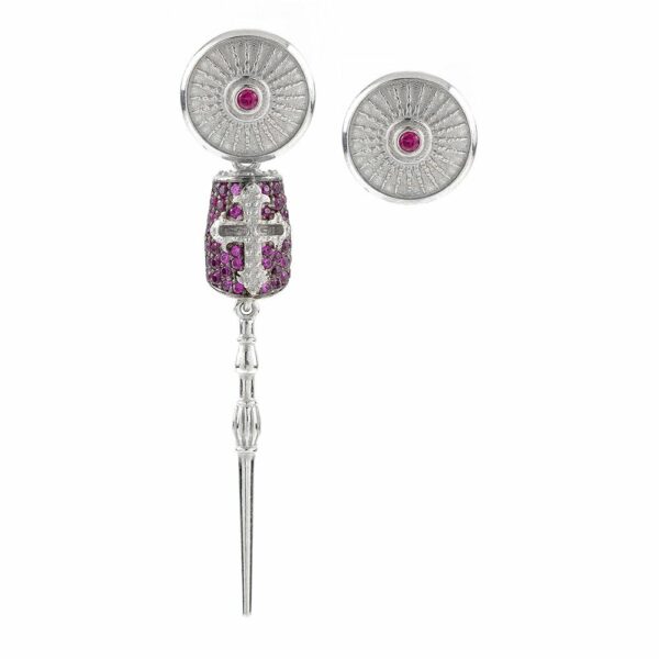 Orecchini Lancia d'Oro Asimmetrici Pietre Ruby