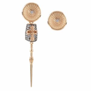 Orecchini Lancia d'Oro Asimmetrici Pietre Bianche