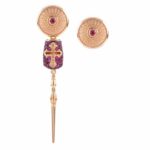 Orecchini Lancia d'Oro Asimmetrici Pietre Ruby