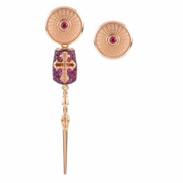 Orecchini Lancia d'Oro Asimmetrici Pietre Ruby
