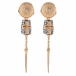 Golden Lance Symmetrical Earrings Stones White