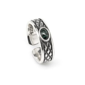 Anello Serpente Uomo Malachite Argento Invecchiato