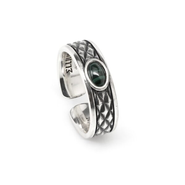 Anello Serpente Uomo Malachite Argento Invecchiato