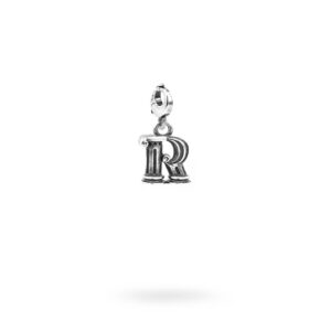 Charm Lettera R Moschettone Argento Invecchiato