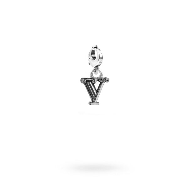 Charm Lettera V Moschettone Argento Invecchiato