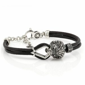 Bracciale Leone Pelle Argento