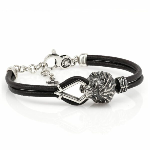 Bracciale Leone Pelle Argento