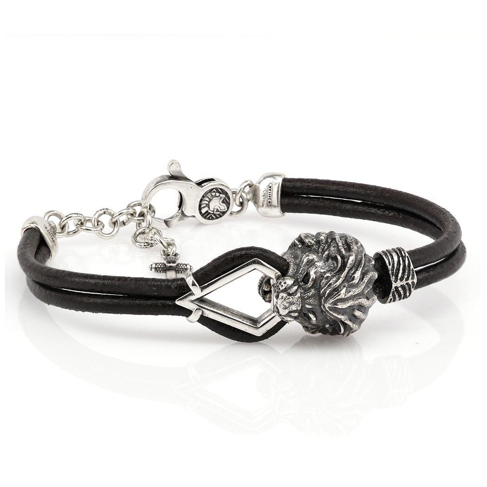 Bracciale Leone Pelle Argento