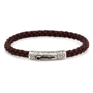 Bracciale vulcano argento e pelle marrone intrecciata