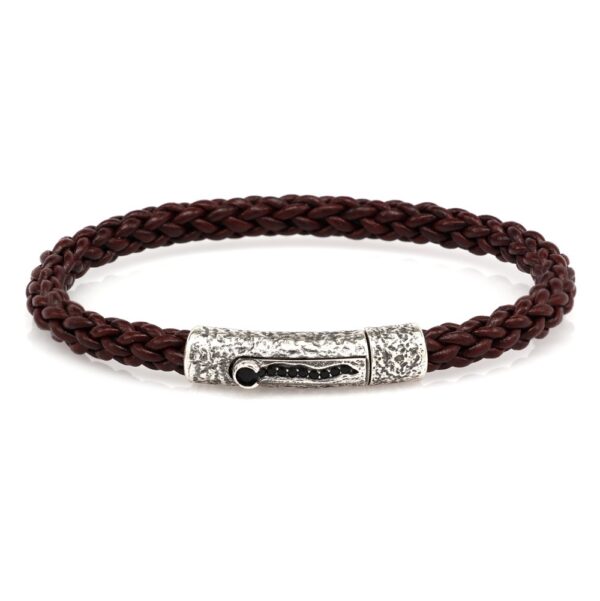 Bracciale vulcano argento e pelle marrone intrecciata