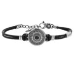 Bracciale Natività pelle nero uomo gioielli argento Ellius