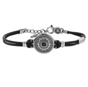 Bracciale Natività pelle nero uomo gioielli argento Ellius