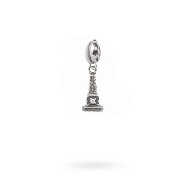 Charm Mitologia Obelisco pietra bianca gioielli argento Ellius moschettone