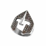 Anello Elmo Gladiatrice Argento invecchiato Pietre Fume Ellius