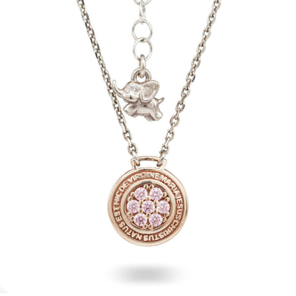 Collana Natività Bambina argento rose e pietre rosa gioielli Ellius