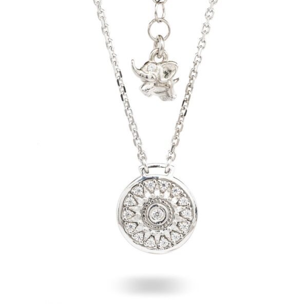 Collana Natività Bambina retro argento e pietre bianche gioielli Ellius