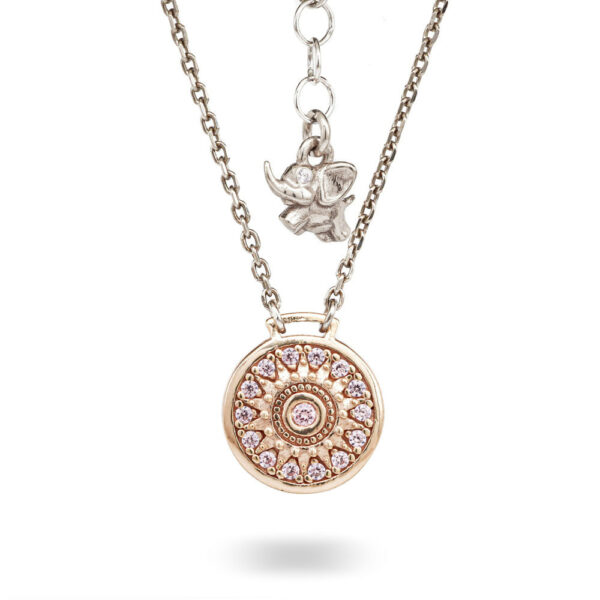 Collana Natività Bambina retro argento rose e pietre rosa gioielli Ellius