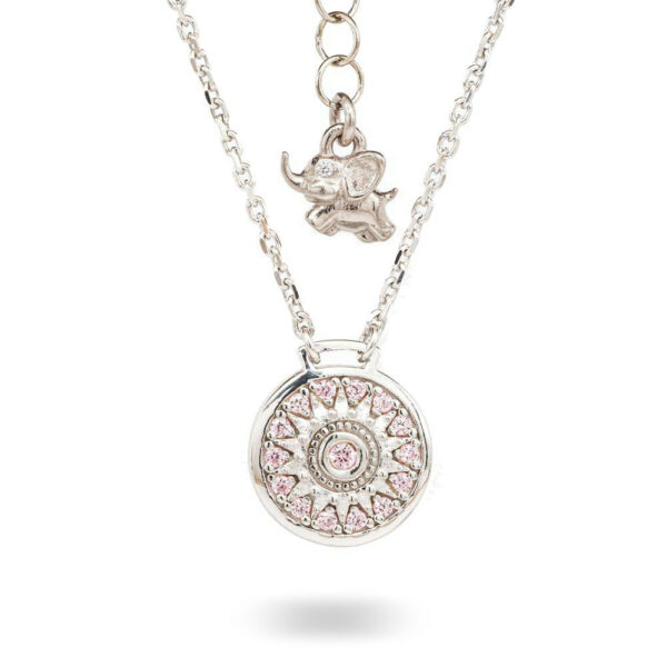 Collana Natività retro Bambina argento e pietre rosa gioielli Ellius