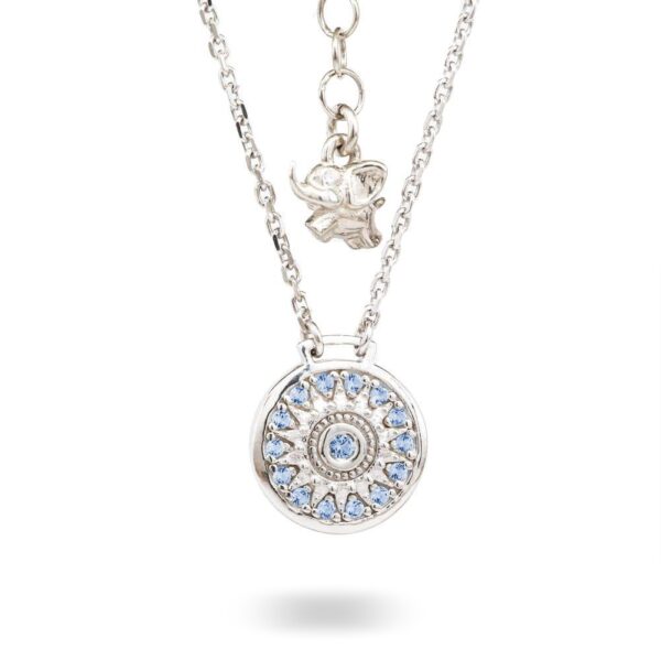 Collana Natività retro Bambino argento e pietre azzurre gioielli Ellius
