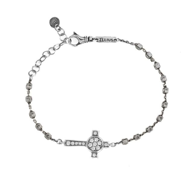 Bracciale Rosario Natività Croce Pietre Bianco Donna Ellius Argento