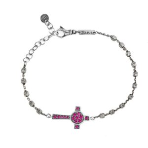 Bracciale Rosario Natività Croce Pietre Fucsia Donna Ellius Argento