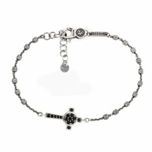 Bracciale Rosario Natività Croce Pietre Nere Uomo Ellius Argento