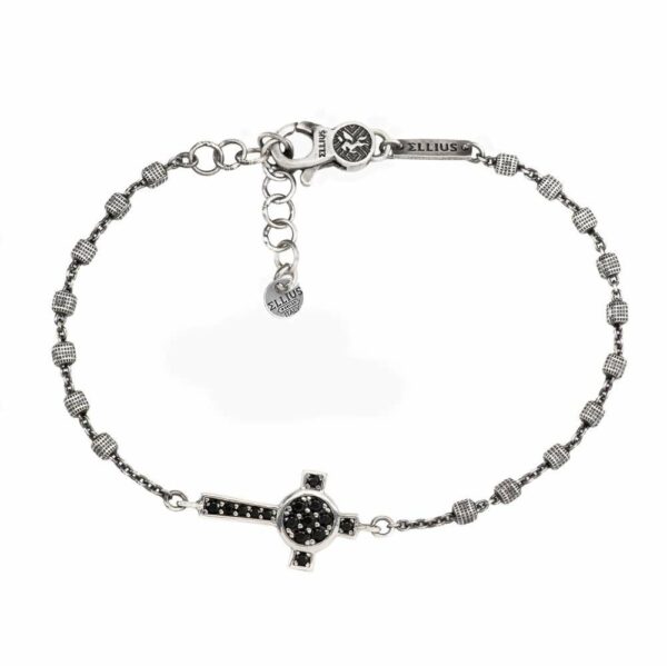 Bracciale Rosario Natività Croce Pietre Nere Uomo Ellius Argento