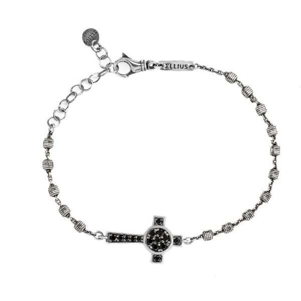 Bracciale Rosario Natività Croce Pietre Nero Donna Ellius Argento