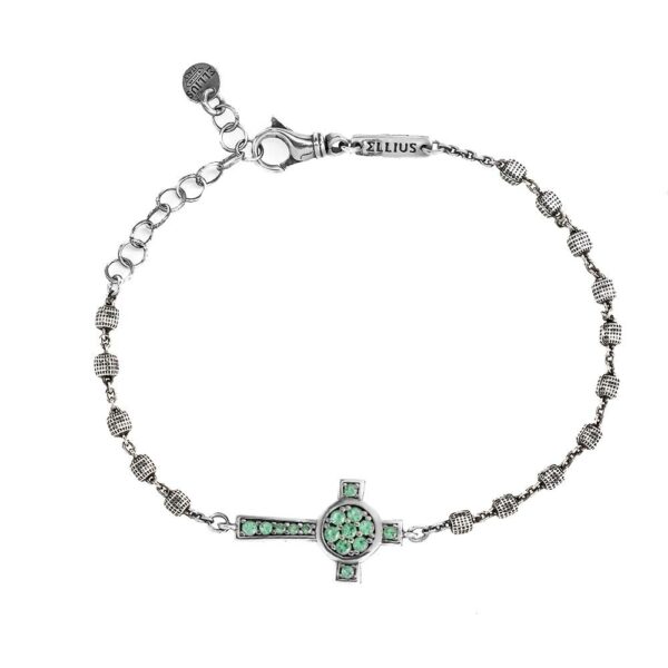Bracciale Rosario Natività Croce Pietre Verde Donna Ellius Argento
